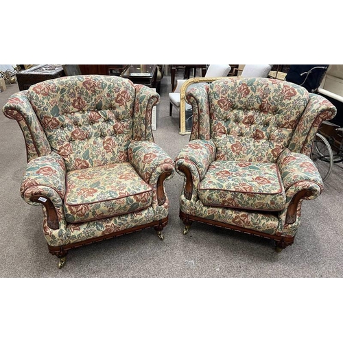 283 - PAIR OF 19TH CENTURY STYLE MAHOGANY FRAMED BUTTON BACK ARMCHAIRS