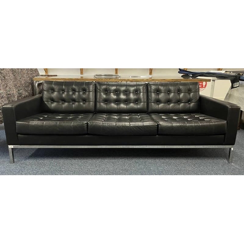 3 - MID 20TH CENTURY BUTTONED BLACK LEATHER & CHROME 2 SEATER SETTEE IN THE STYLE OF ROBIN DAY