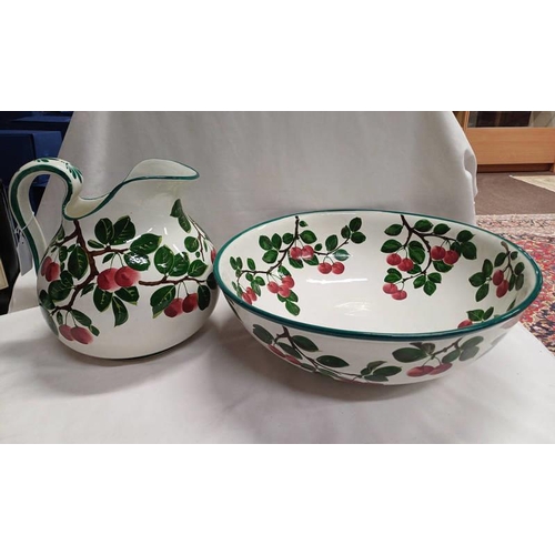 3004 - WEMYSS WARE EWER & BASIN SET DECORATED WITH CHERRIES, IMPRESSED MARK TO BASE RETAILED BY T GOODE & C... 