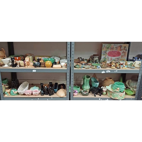 3013 - LARGE SELECTION OF WADE PORCELAIN ANIMALS & VARIOUS OTHER PORCELAIN OVER 4 SHELVES