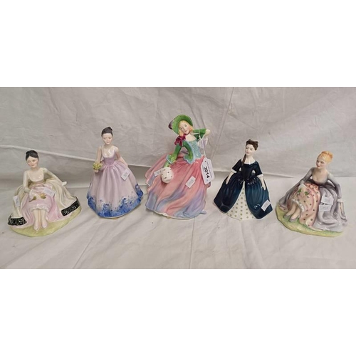 3014 - 2 ROYAL DOULTON FIGURES; AUTUMN BREEZES HN1911, DEBBIE HN2385, & 3 PETITE LADIES FIGURES