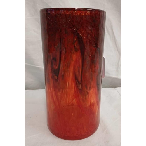 3026 - RED AND BLACK TINTED STRATHEARN GLASS VASE, 19.5CM TALL