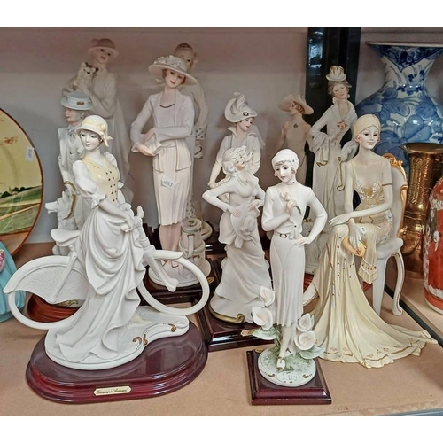 3029 - FLORENCE ART & OTHER PORCELAIN FIGURES, 12 IN ALL ON HALF SHELF