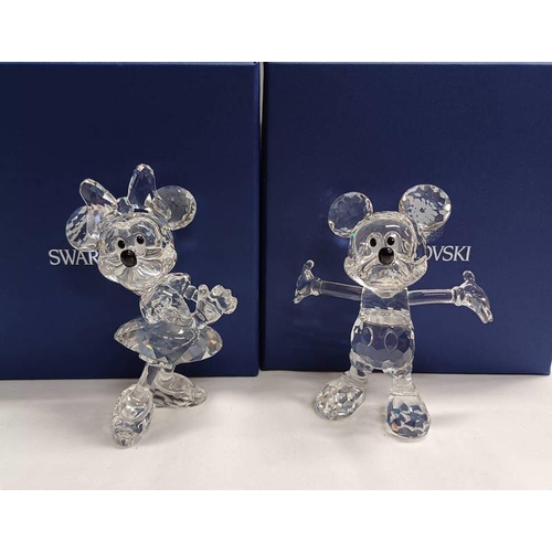 3052 - 2 BOXED SWAROVSKI CRYSTAL DISNEY SHOWCASE FIGURES; MINNIE & MICKEY MOUSE