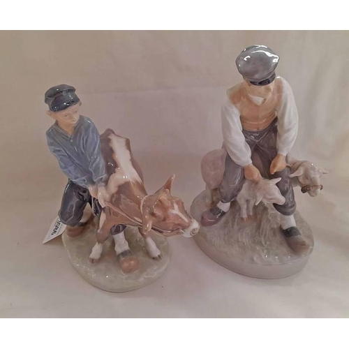 3054 - 2 ROYAL COPENHAGEN FIGURE GROUPS: BOY WITH CALF NO 772 & BOY WITH SHEEP NO. 687