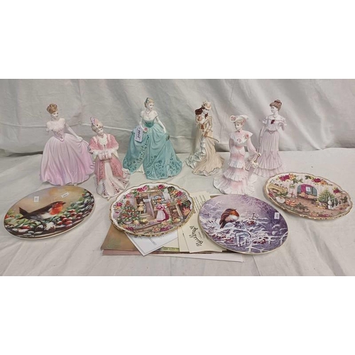 3100 - 6 COALPORT PORCELAIN FIGURES & SELECTION OF DECORATION PLATES