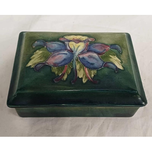 3106 - MOORCROFT PORCELAIN BOX WITH FLORAL DECORATION WITH PAPER LABEL & SCRIPT INCISED DESIGN