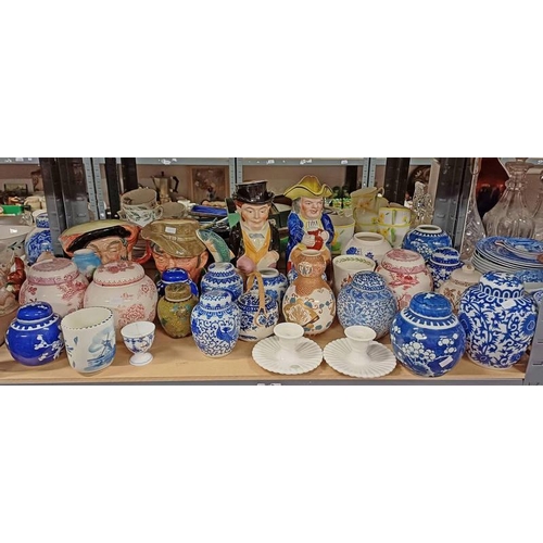 3129 - LARGE SELECTION OF CHINESE GINGER JARS, 2 LARGE DOULTON TOBY JUGS, 2 X 19TH CENTURY TOBY JUGS, ETC O... 