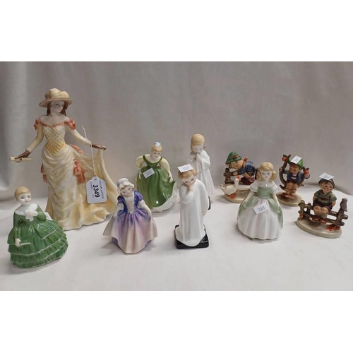 3349 - ROYAL WORCESTER GARDEN PARTY FIGURE, 6 ROYAL DOULTON FIGURES - FAIR MAIDEN HN2211, PENNY HN2338, BEL... 