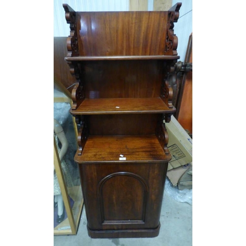 38 - 19TH CENTURY MAHOGANY WHAT - NOT WITH GRADUATED SHELVES OVER BASE WITH SINGLE PANEL DOOR & PANEL DOO... 