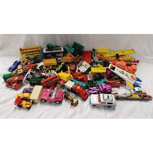 4042 - SELECTION OF PLAYWORN CORGI, DINKY, MATCHBOX, ETC MODEL VEHICLES INCLUDING SEA KING HELICOPTER, VIGI... 