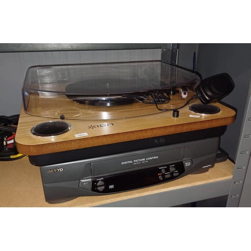 4058 - ION MAX LP TURNTABLE TOGETHER WITH VHS PLAYER