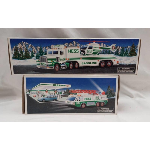 4116 - 2 HESS MODEL VEHICLE SETS INCLUDING TOY TRUCK & HELICOPTER TOGETHER WITH EMERGENCY TRUCK. BOTH BOXED