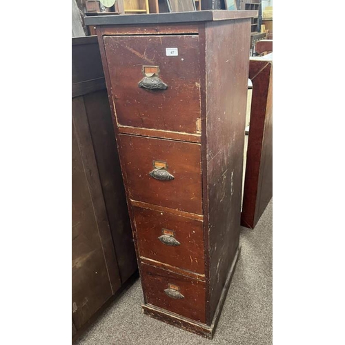 47 - EARLY 20TH CENTURY PINE 4 DRAWER OFFICE CABINET - 145CM TALL