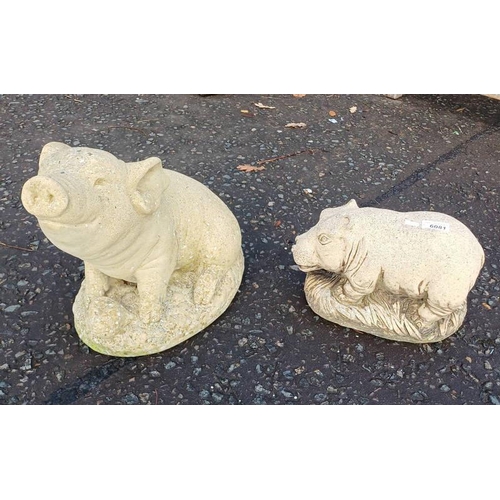 6081 - CONCRETE GARDEN FIGURE OF PIG AND 1 OTHER FIGURE