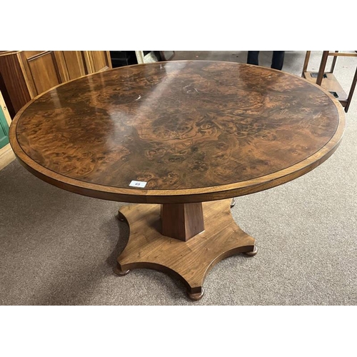 65 - BURR WALNUT & MAHOGANY CIRCULAR CENTRE TABLE ON OCTAGONAL PLINTH BASE WITH SPREADING SUPPORTS - 120C... 