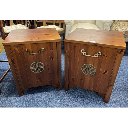 69 - PAIR OF PINE ORIENTAL DESIGN BEDSIDE CABINETS - 60CM TALL