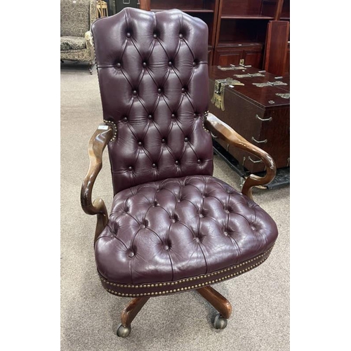 7 - MAHOGANY REVOLVING BUTTON BACK OFFICE CHAIR