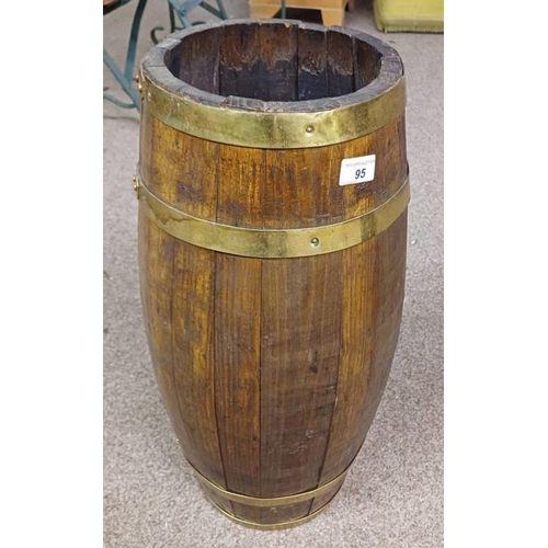 95 - OAK BRASS BOUND STICK BARREL - 63CM TALL