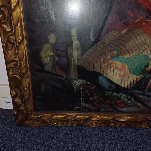 1009 - JOHN DOBBIE BRIC-A-BRAC SIGNED LOWER RIGHT FRAMED OIL PAINTING ON CANVAS PROVENANCE OLD LABEL TO REV... 