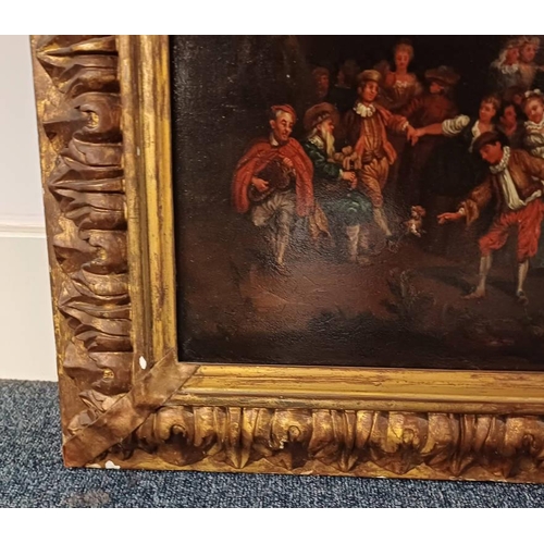 1021 - FLEMISH SCHOOL 18TH CENTURY SCENE WITH CASTLE & FIGURES UNSIGNED FRAMED OIL PAINTING ON COPPER PANEL... 