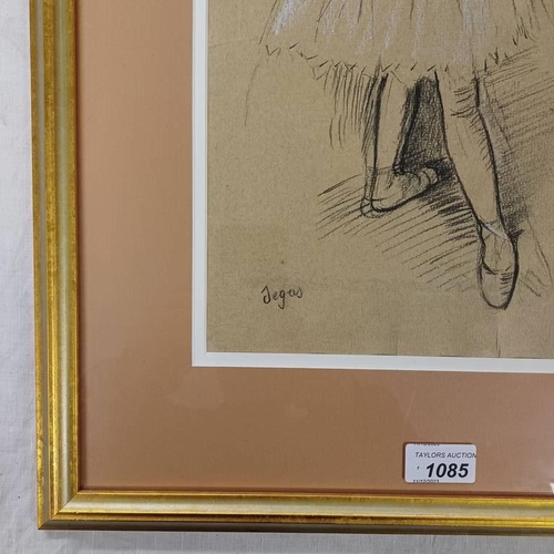 1085 - FOLLOWER OF DEGAS,  A BALLERINA,  BEARS SIGNATURE,  CHARCOAL DRAWING   40 X 27 CM