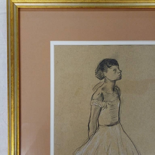 1085 - FOLLOWER OF DEGAS,  A BALLERINA,  BEARS SIGNATURE,  CHARCOAL DRAWING   40 X 27 CM