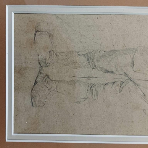 1117 - FLEMISH SCHOOL,  18TH CENTURY MAN WITH CLOGS,  UNSIGNED,  FRAMED PENCIL DRAWING,  26 X 11 CM