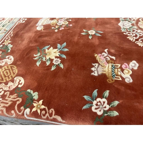 1385 - ORANGE & CREAM ORIENTAL CARPET, 366 X 255 CM