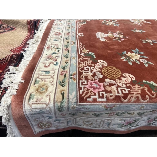 1385 - ORANGE & CREAM ORIENTAL CARPET, 366 X 255 CM