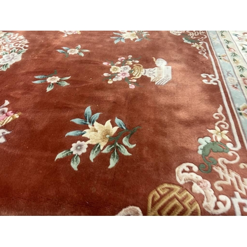 1385 - ORANGE & CREAM ORIENTAL CARPET, 366 X 255 CM