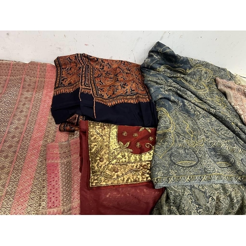 1588 - SELECTION OF INDIAN AND MIDDLE EASTERN FABRICS TO INCLUDE VARIOUS WITH GOLD BULLION THREADS ETC IN O... 