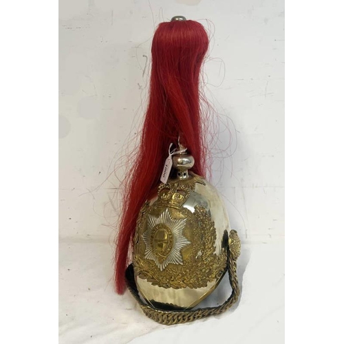 1000 - BRITISH HOUSEHOLD ROYAL CAVALRY TROOPERS HELMET WITH LEATHER LINER TO INTERIOR & REMAINS OF LABEL, R... 