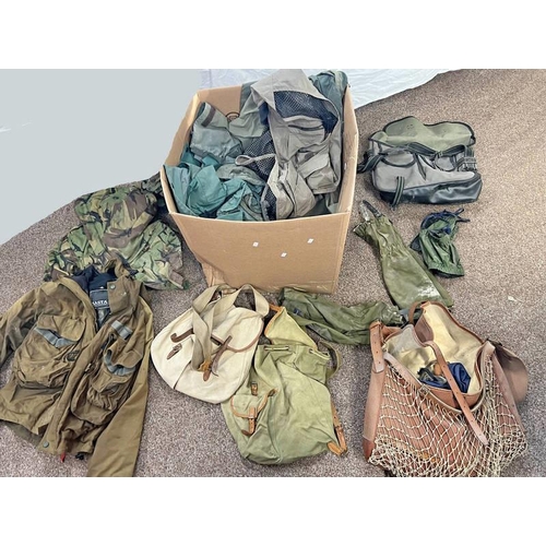 1009 - SELECTION OF FISHING RELATED JACKETS, BAGS ETC TO INCLUDE BRADY GAME BAG, DIAWA BAG ETC IN ONE BOX
