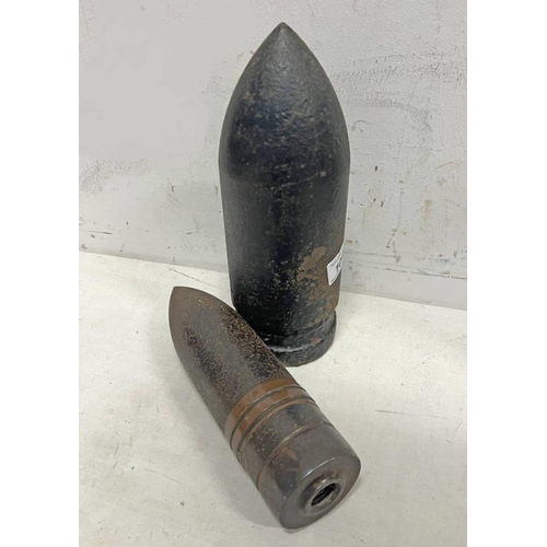 1019 - PROJECTILE MARKED 'WITH COMPLIMENTS OF THE PELABON WORKS' 22CM LONG & 1 OTHER PROJECTILE (BOTH INERT... 