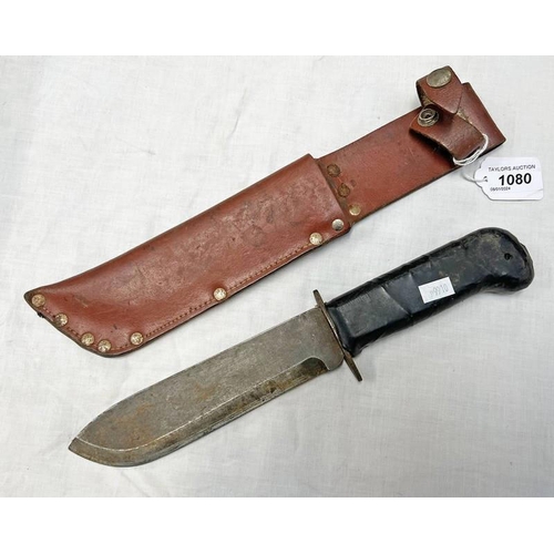 1080 - BRITISH ARMY SURVIVAL KNIFE WITH 18CM LONG BLADE MARKED '127-214 JR 1987' WITH ITS SCABBARD