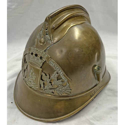 1110 - FRENCH FIREMAN'S ADRIAN HELMET WITH 'SAPEURS POMPIERS FONTENAY' HELMET PLATE TO FRONT, REAR OF HELME... 