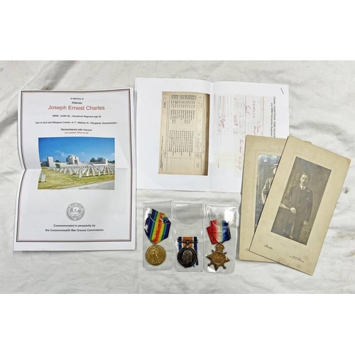 1112 - WW1 MEDAL CHARLES FAMILY GROUP CONSISTING OF BRITISH WAR & VICTORY MEDALS TO PTE F J CHARLES SOUTH S... 