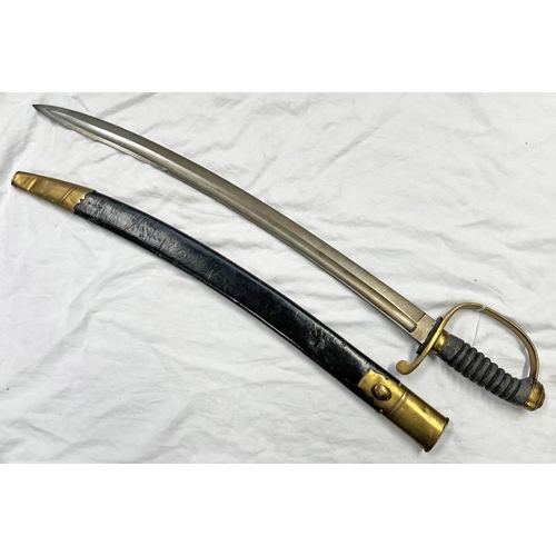 1150 - 19TH CENTURY CONSTABULARY HANGER / SWORD, WITH 60CM BROAD FULLERED BLADE WITH DOUBLE EDGE FOR THE 1S... 