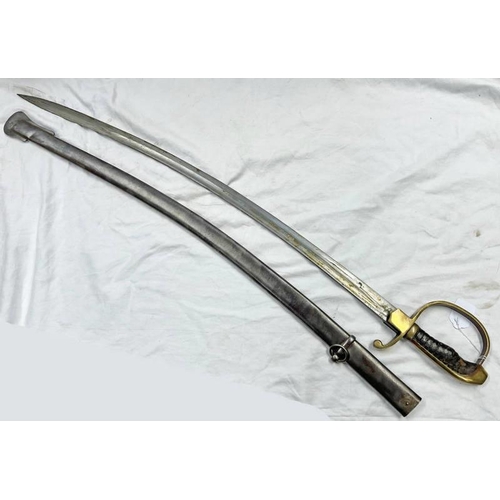 1160 - WW1 TURKISH CAVALRY TROPPERS SWORD WITH ITS 85 CM LONG SLIGHTLY CURVED FULLERED BLADE, BRASS HILT WI... 