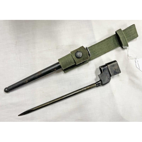 1259 - BRITISH NO 4 MK II SPIKE BAYONET WITH STEEL SCABBARD IN A 1940'S / WW2 CANVAS FROG