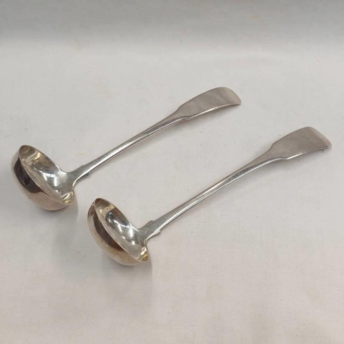 127 - 2 X 19TH CENTURY SCOTTISH PROVINCIAL SILVER SAUCE LADLES, PERTH & DUNDEE, NO MAKERS MARK, CIRCA 1800... 