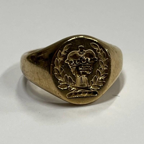 138 - 9CT GOLD INTAGLIO SEAL RING - 6.3 G, RING SIZE I