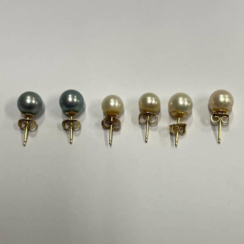145 - 3 PAIRS GOLD CULTURED PEARL STUD EAR RINGS