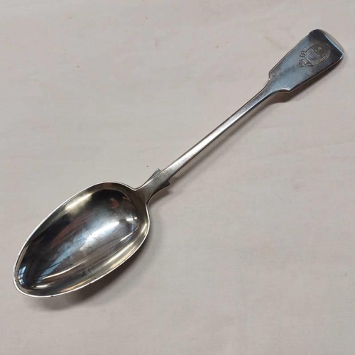 170 - VICTORIAN SILVER FIDDLE PATTERN SERVING SPOON, LONDON 1883 WITH REGIMENTAL CREST FOR 1ST SURREY RIFL... 