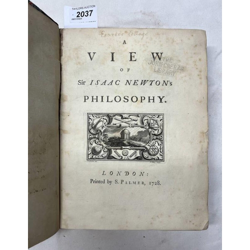 2037 - A VIEW OF SIR ISAAC NEWTON'S PHILOSOPHY BY HENRY PEMBERTON, HALF LEATHER BOUND - 1728