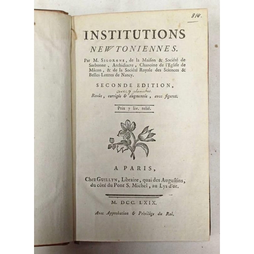 2141 - INSTITUTIONS NEWTONIENNES BY M. SIGORGNE, FULLY LEATHER BOUND - 1769