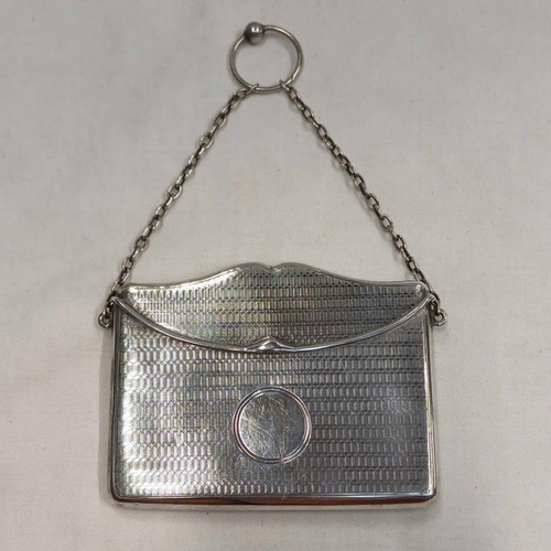 241 - SILVER SPRING LOADED CARD CASE ON CHAIN, BIRMINGHAM 1910