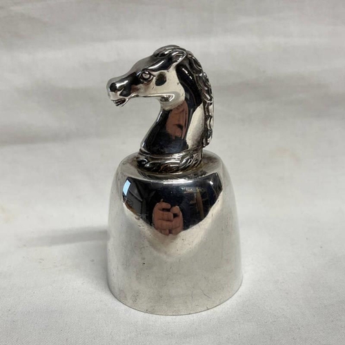 26 - SILVER PLATED HORSES HEAD TABLE BELL BY HERMES PARIS - 8.5CM TALL