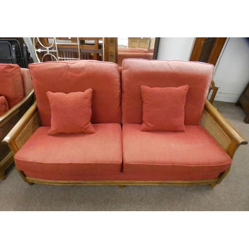 5006 - ERCOL OAK FRAMED SETTEE WITH BERGERE PANEL BACK & SIDES